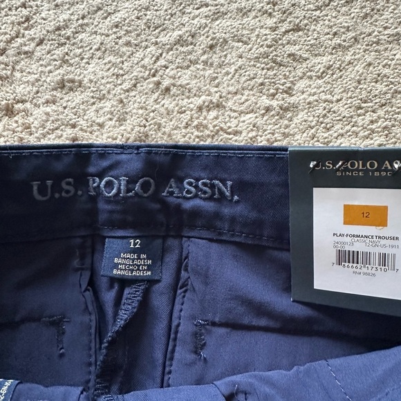 Boys U.S. Polo Assn. chino uniform navy pants 12 nwt - Picture 3 of 4